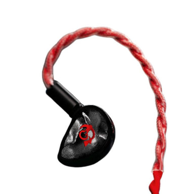 fatfreq x hbb deuce iem front view left earbud with red cable