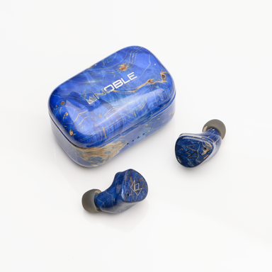 noble audio fokus prestige tws iems case with iems in blue