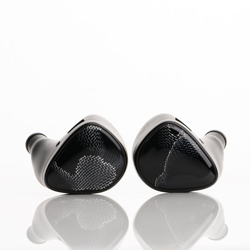 noble audio onyx faceplate view with ear tips turned outward