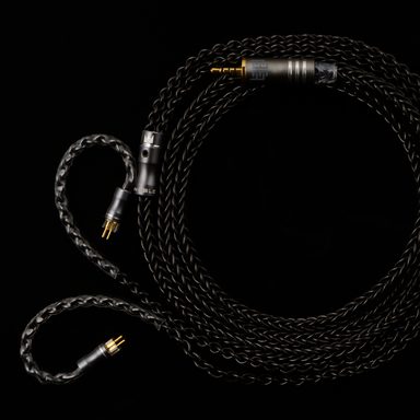noble audio xlr 8 graphene coiled with ends shown on black background
