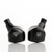 noble onyx in ear monitor stamps view with ear tips turned upward
