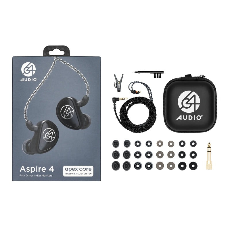 64 audio aspire 4 iem box and accessories top view