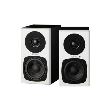 fostex pm0.3h-w speakers side by side angled view