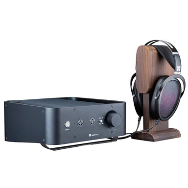 hifiman jade ii amplifier with headphones on a stand