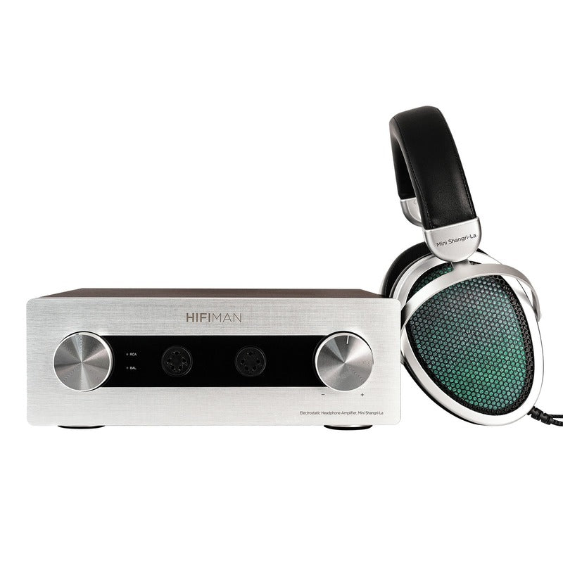 hifiman mini shangri-la headphone side view with front facing amplifier