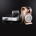 hifiman shangri-la jr headphone on a stand with tube amplifier