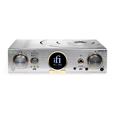 ifi audio pro idsd signature desktop dac amp front view with ifi logo on display
