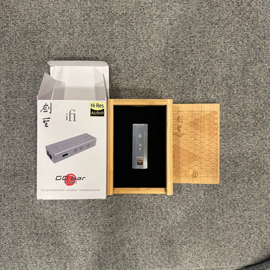 ifi audio kensei with packaging on a textured surface