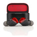 noble audio fokus amadeus front angled view with charging case in the background