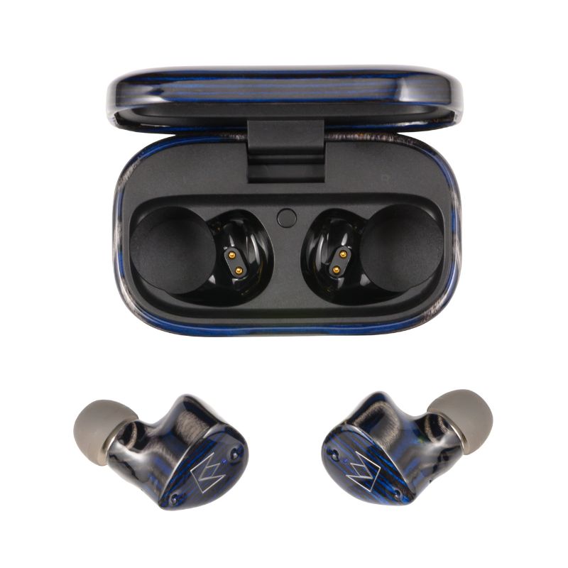 noble audio fokus prestige encore earbuds outside the charging case