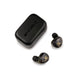 noble audio fokus rex5 black closed case and earbuds tilted top view