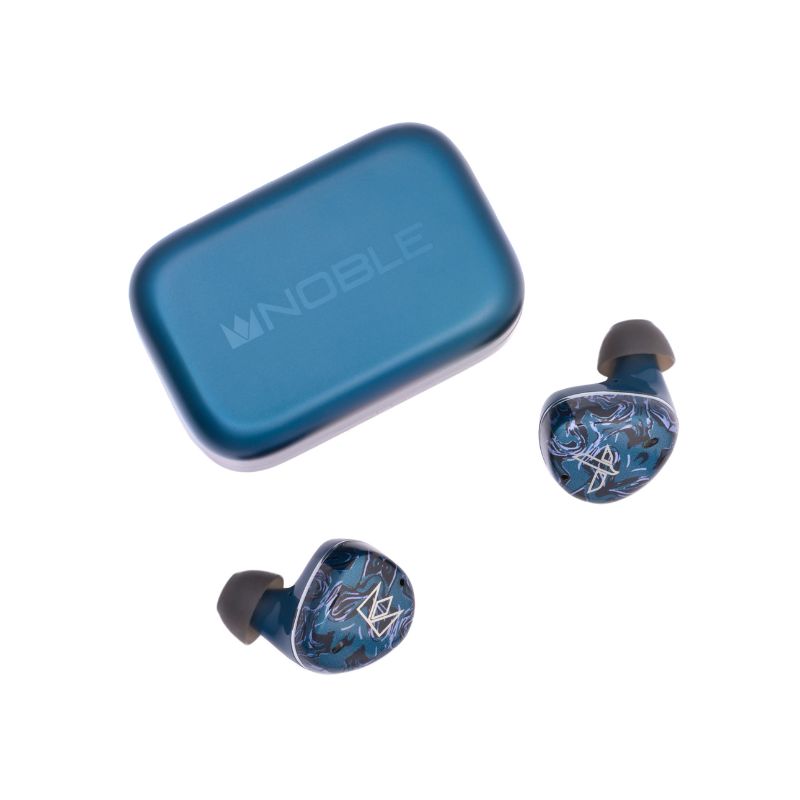 noble audio osprey case and earbuds top view